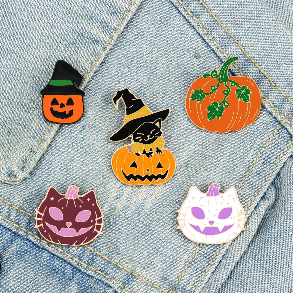 5-7pcs Punk Witch Skull Brooches Cartoon Anime Dinosaur Skeleton Heart Enamel Pin Animal Cats Bag Lapel Badges Jewelry Wholesale