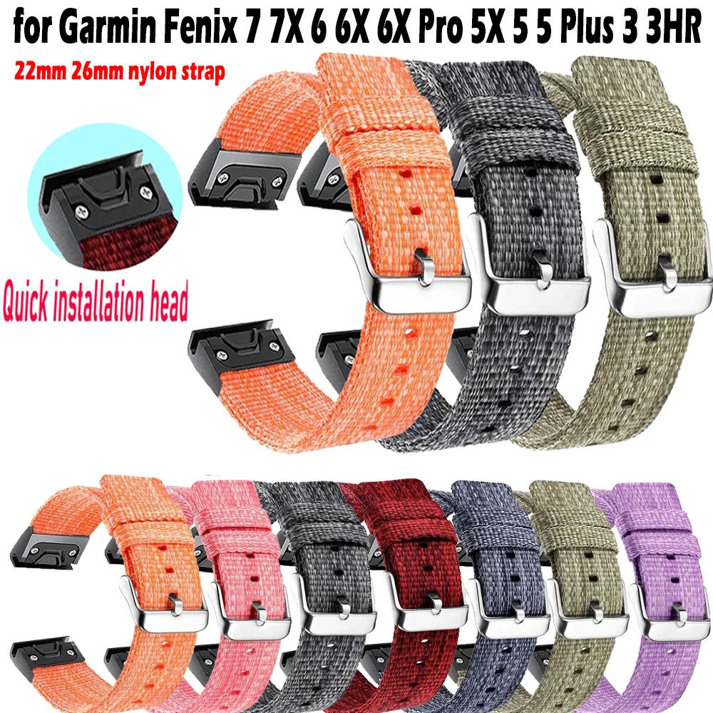 

26 22mm Strap For Garmin Fenix 7 7X 6 6X 6X Pro 5 5X Plus 3 HR 935 945 Nylon Quick Release Smart Watch Easyfit Wristband Strap