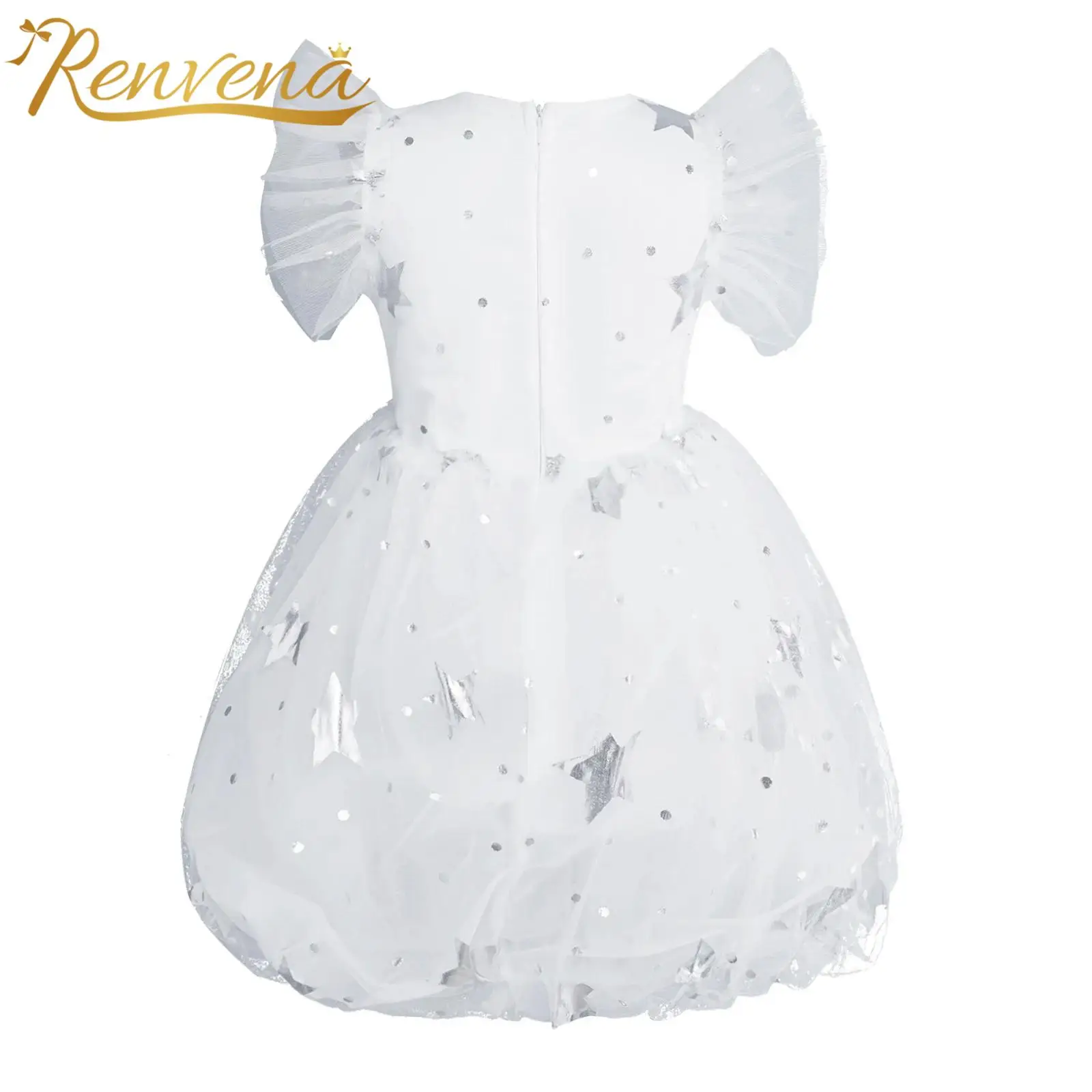 Girls Tulle Tutu Princess Dresses Kids Stage Performance Outfit Metallic Star Wedding Birthday Party Dress Flower Girl Dress