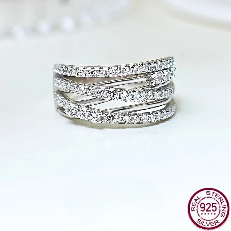 

New light luxury S925 pure silver diamond lined personalized simple ring with a niche design and versatile Jewelry