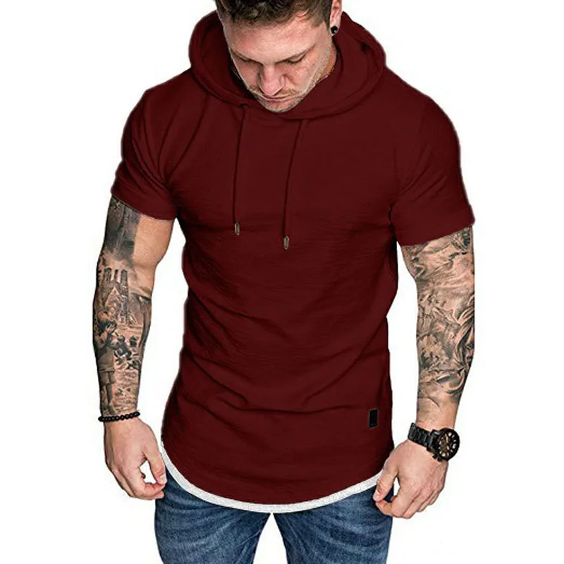 Summer Casual Sports T Shirt Hoodies Clothing for Men 2023 New Men's Fashion Hooded Solid Color Short-Sleeved T-shirt  MY073