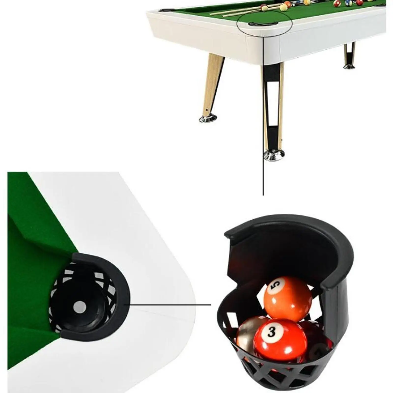 Durable TPE Billiard Table Pockets Set Large Capacity Black Web Drop Pocket for Pool Accessories