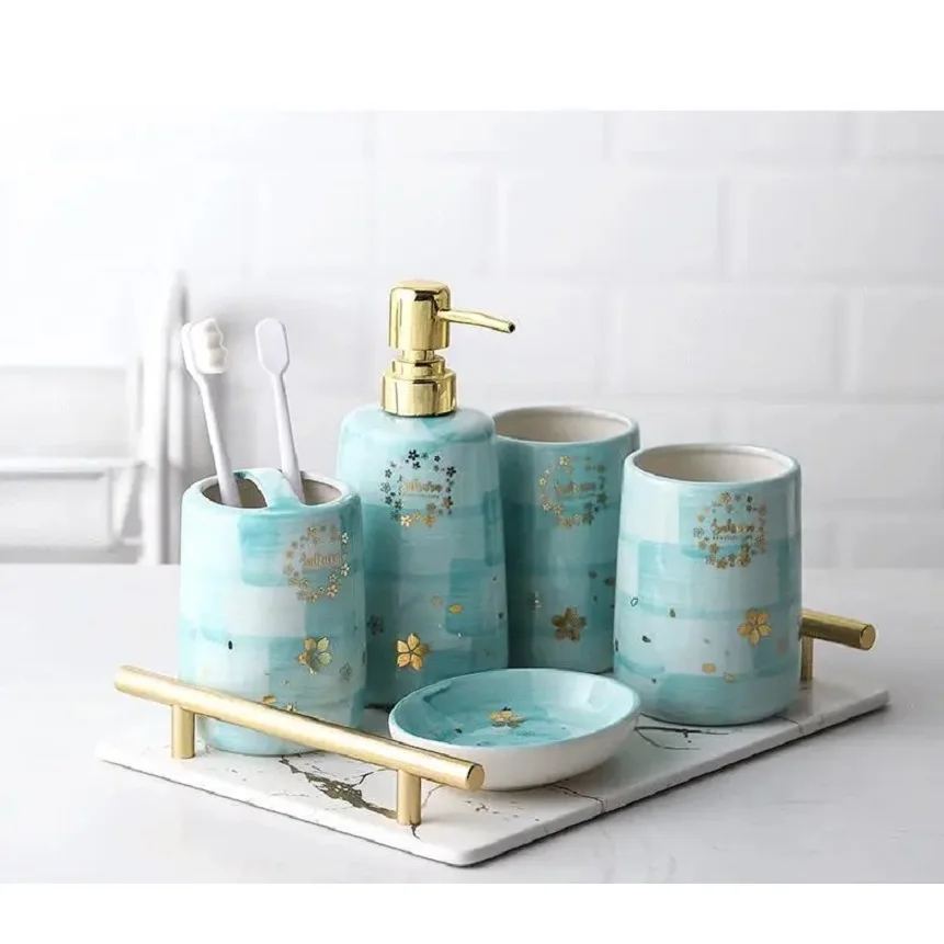 Hand-painted Ceramic Star Bathroom Set Brush Teeth and Gargle Cup  Wedding Supplies five Sets of toiletries