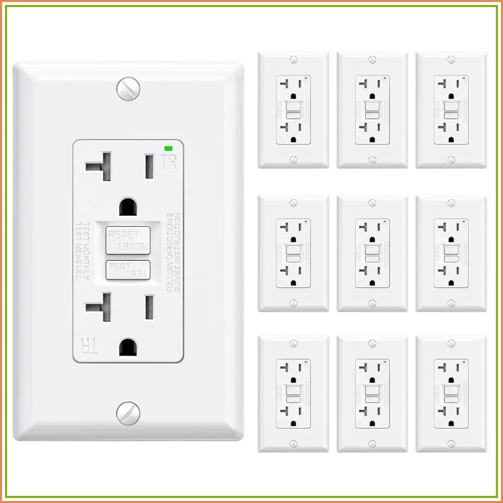 

20 Amp Self-Test GFCI Outlet with LED Indicator, Tamper Resistant, UL Listed, Wall Plate Included, 10 Pack