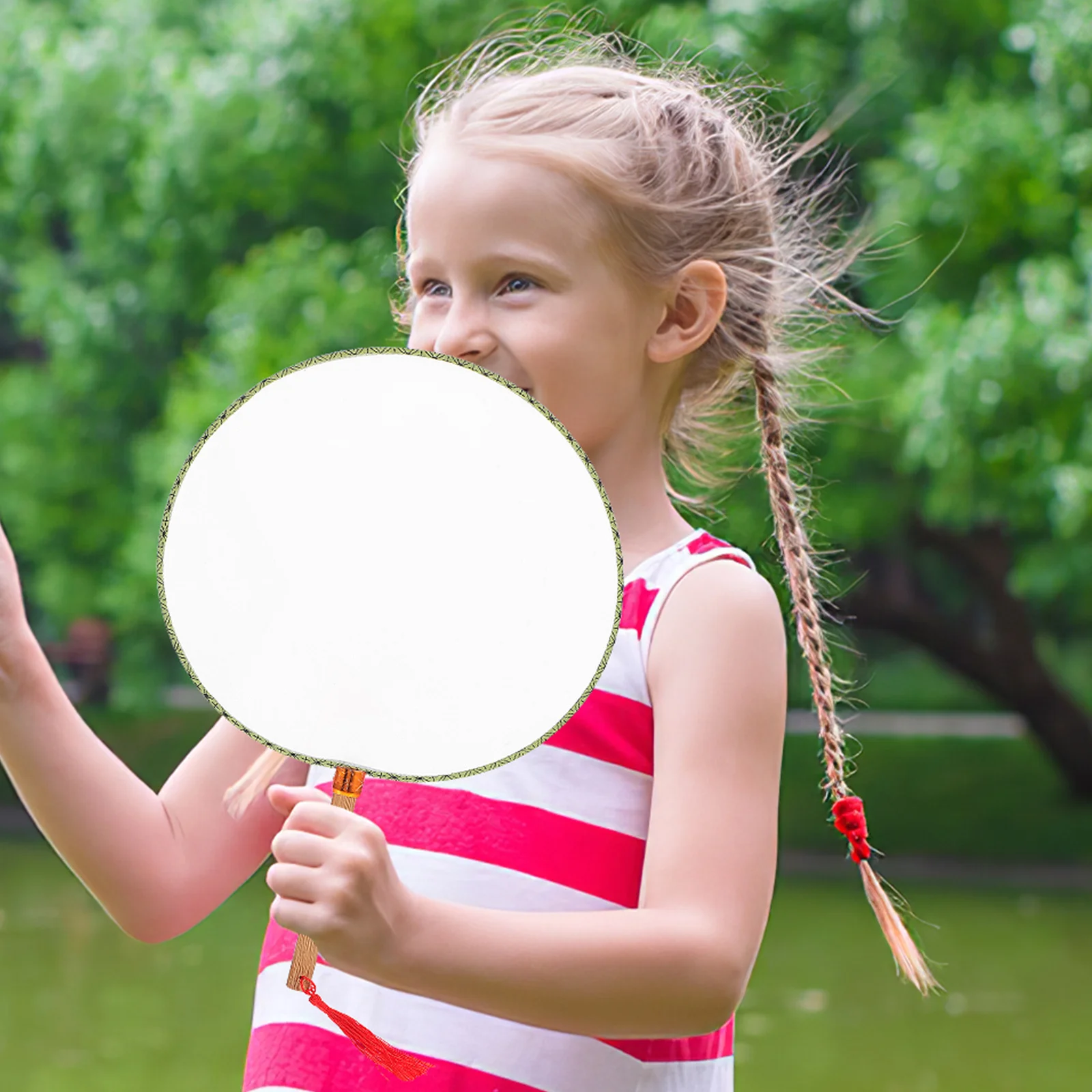 Ventiladores de mano redondos en blanco, mango de bambú pintable, accesorio para manualidades DIY, proyectos de arte de verano para niños, ventilador de refrigeración portátil, 4 Uds.