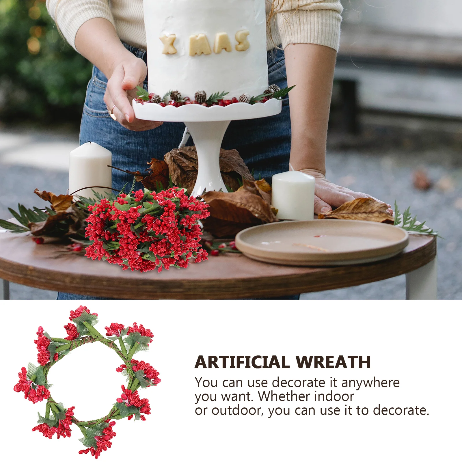 6Pcs Holder Decoration Artificial Berry Garland Wreaths Xmas Wall Pendant Festival Hanging Decor Artificial Wreath