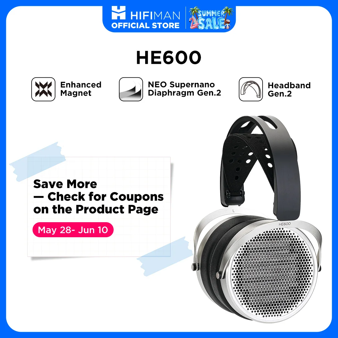 HIFIMAN HE600 Open-Back Over-Ear Full-Size Headphones with Enhanced Magnet