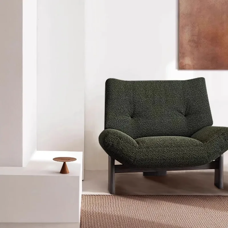 İtalyan Modern Retro Yeşil Kadife Kumaşlı Yatar Koltuk Oturma Odası Yatak Odası Ahşap Ayaklı Kahve Koltuğu