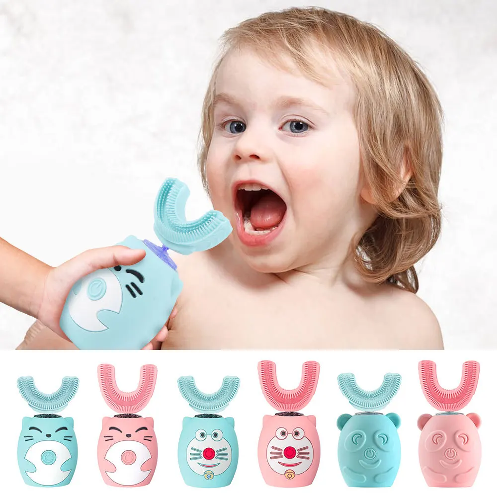 Electric Toothbrush for Kids U-shaped Smart 360 Degrees Silicon Automatic Ultrasonic Teeth Tooth Brush Cute Cartoon for Children