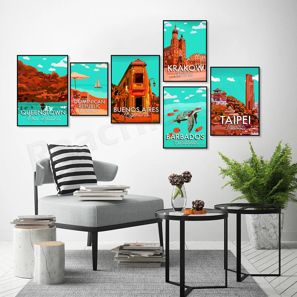 تايوان، الكاريبي، اينوس آيرس، كراكوف بولندا، أيرلندا، كوينستاون نيوزيلندا، بربادوس الكاريبي، دبي، ملصق السفر جزر المالديف #3