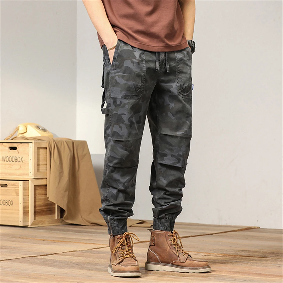Camo Pants Men Joggers Cargo Pants 2023 New Spring Multiple Pockets Camouflage Trousers Male Elastic Waist Cotton Pants