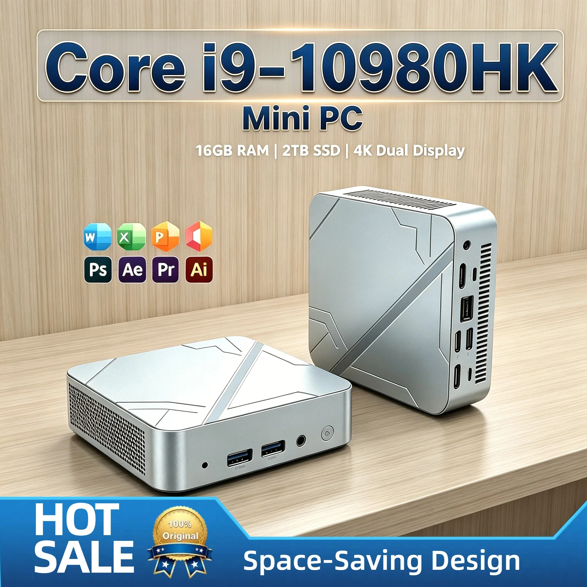 Core i9-10980HK Mini PC 16GB 2TB NVMe SSD Triple 4K HDMI Output WiFi6 BT5.2 Silent Cooling Desktop Computer Office Home Pro