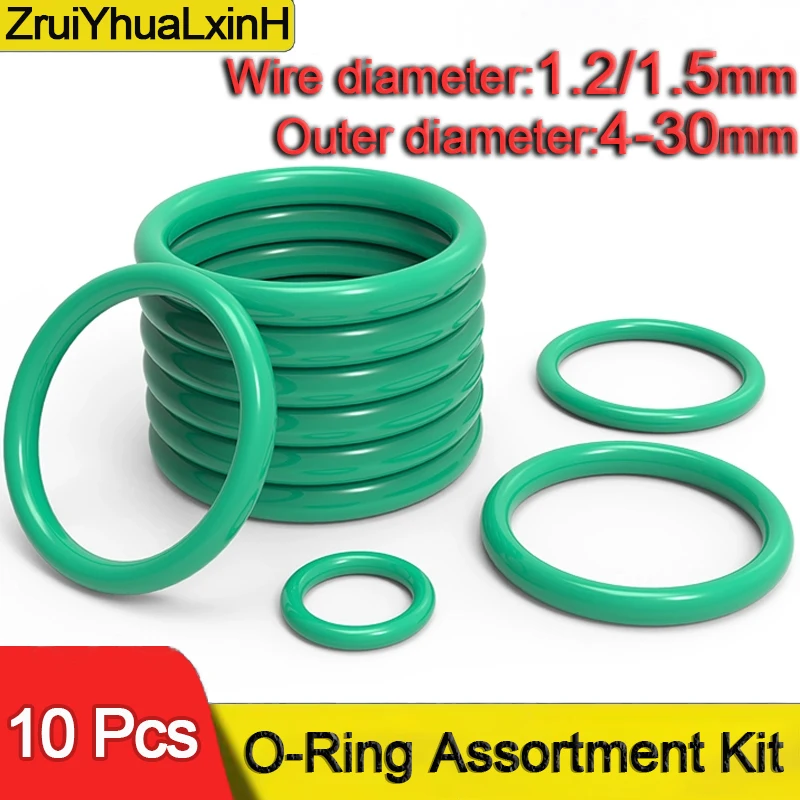 FKM Green Fluorine Rubber O-Ring OD4-30mm, WD1.2/1.5mm.Premium Sealing Gasket. Oil Resistant, Acid&Alkali Resistant&HT Resistant