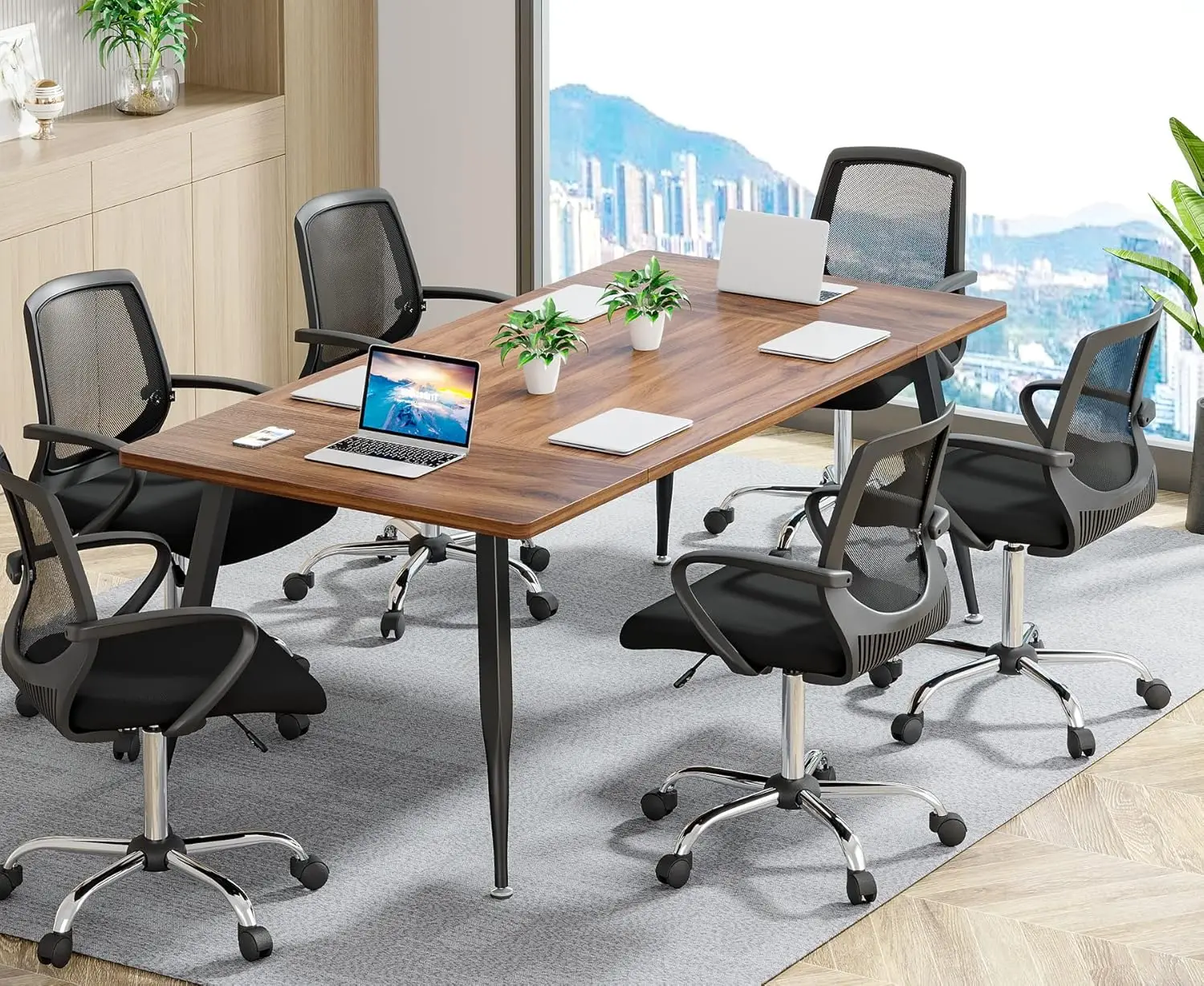 

6FT Conference Table, Rectangular Meeting Room Tables, Modern Industrial Seminar Table Boardroom Desk with Metal Legs for Office