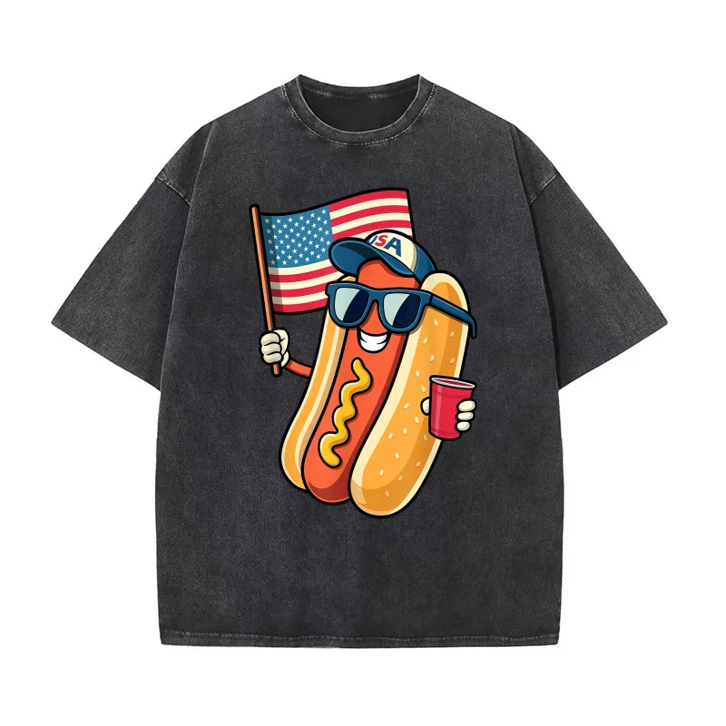 

4th of July Hotdog Funny Fourth of July Patriotic USA Flag T-shirt Men's Tee Shirt Short Sleeve Male Clothes Fashion