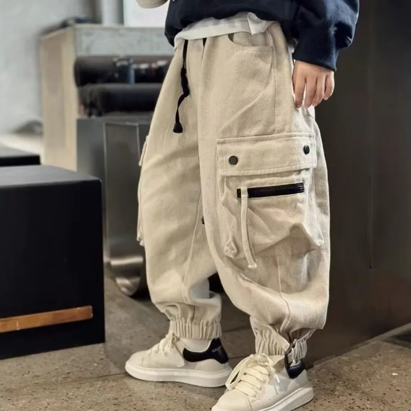 

2025 New Boys' Cargo Pants Spring Autumn Casual Street Dance Cuffed Ankle Long Pants Toddler Boys