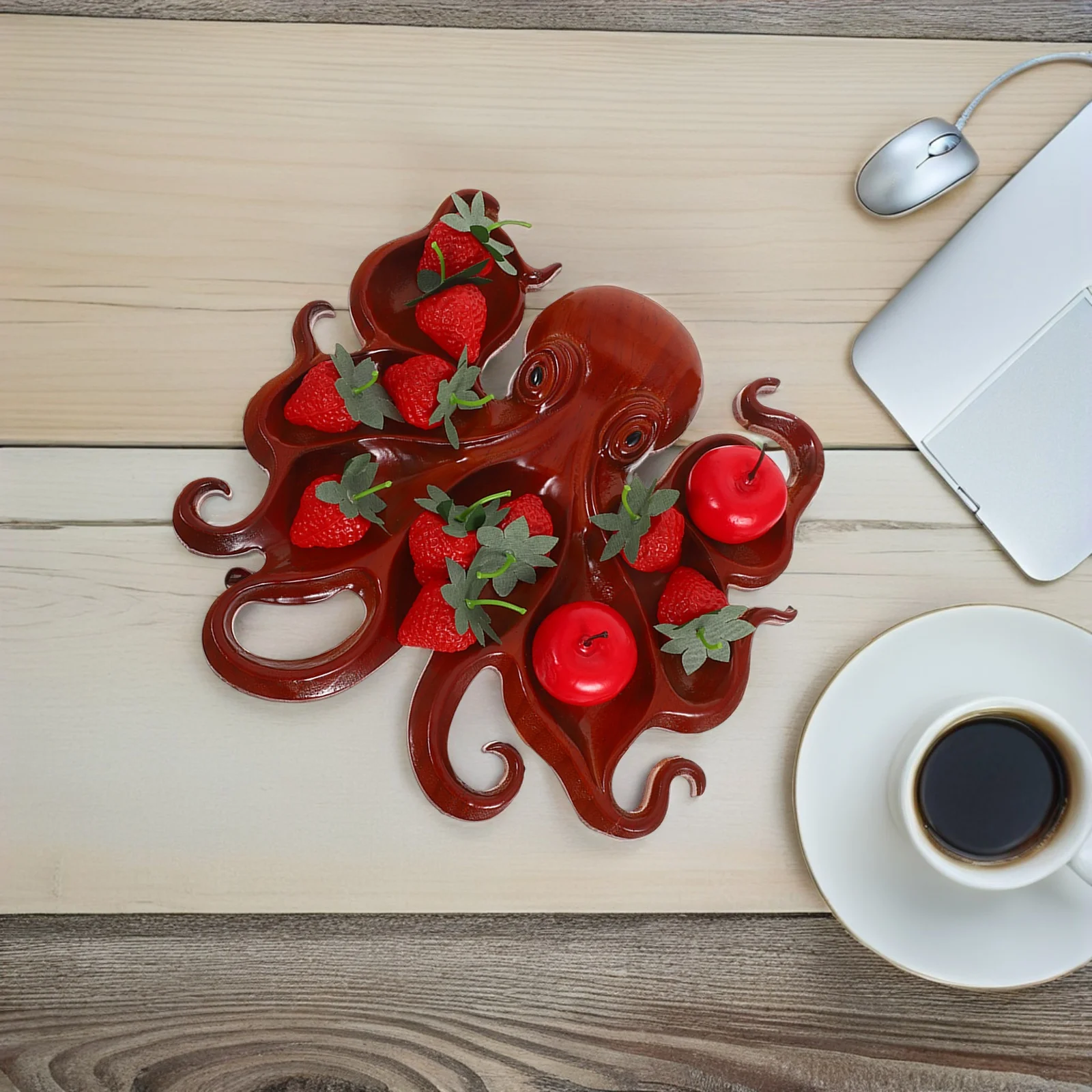 

Octopus Charcuterie Platter Wood Snack Serving Tray Multi Section Fruit Nut Appetizer Holder Party Buffet Tray