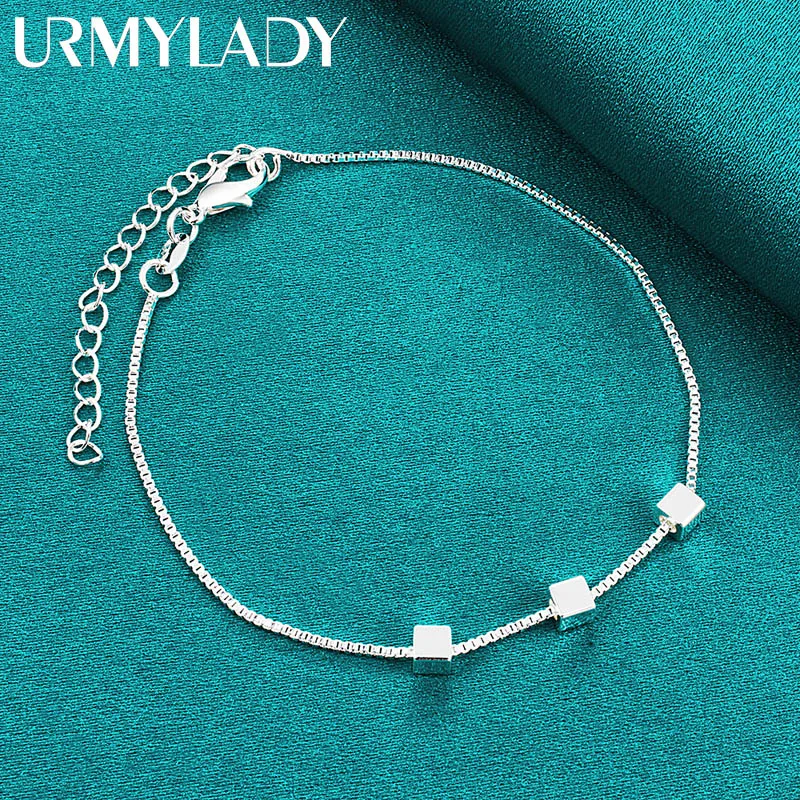 URMYLADY 925 Sterling Silver Small Square Bracelet For Women Wedding Engagement Party Fashion Jewelry