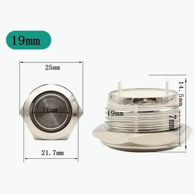 12/16/19/22/25/30mm di Reset Momentaneo Breve Interruttore di Pulsante del Metallo FAI DA TE ultrasottile Lampada di Tocco Impermeabile Con La Luce