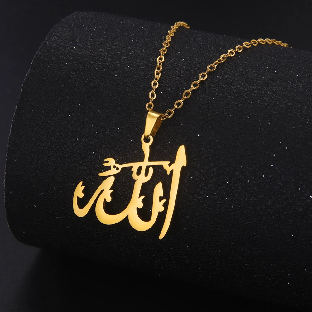 Lucktune Arabic God Allah Pendant Necklace Stainless Steel Islamic Muslim Choker Chain Necklace Women Men Classic Jewelry Gift