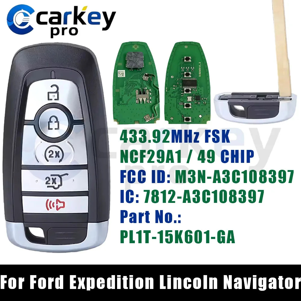 Carkeypro 4+1Buttons Smart Key 433MHz M3N-A3C108397 NCF29A1 / HITAG PRO / 49 CHIP  For Ford Expedition Lincoln Navigator
