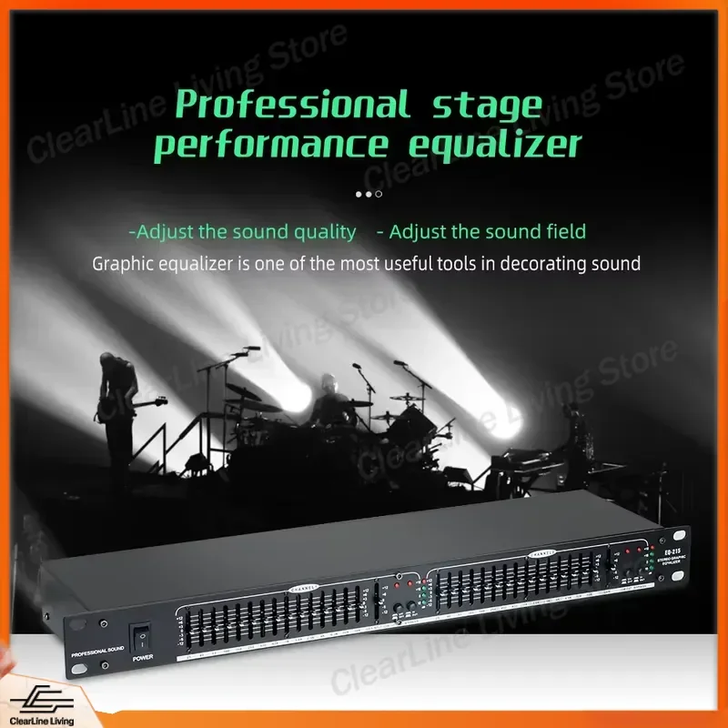 EQ215 2x15 Band Professional Audio Processor Equalizer Multi Effect DSP Adjustable High Mid Low Frequency Bands for Stage