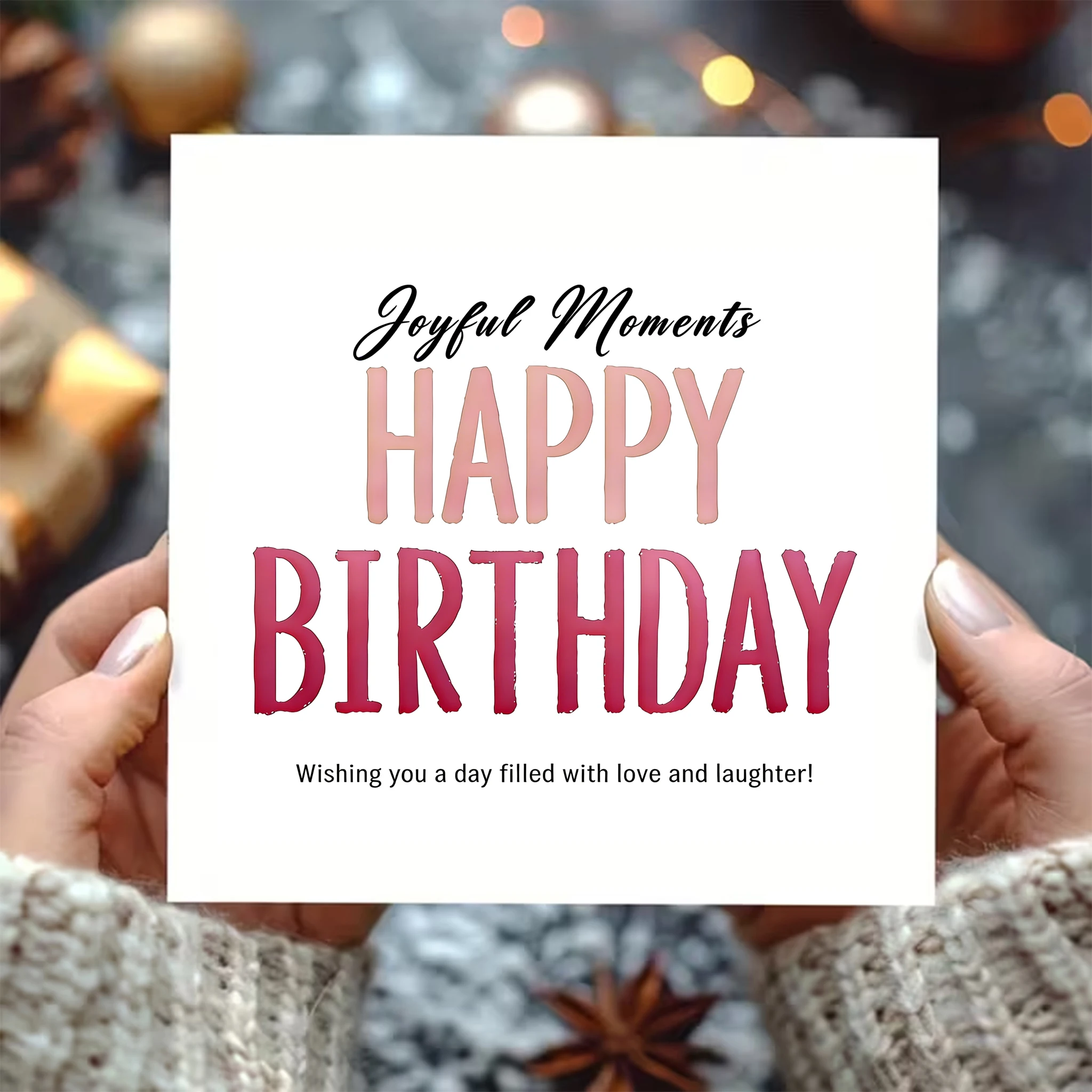 Joyful Moments Happy Birthday-Karte mit Umschlag – weiße quadratische Grußkarte für Geburtstagswünsche, festliche Punkte und rote Typografie