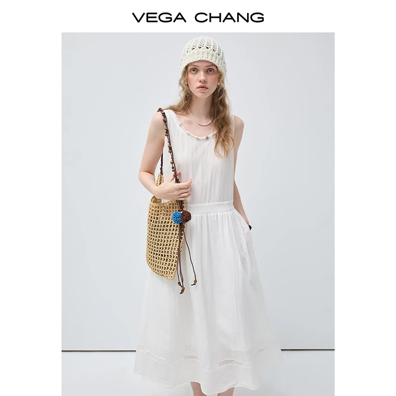 

Новое летнее платье-жилет Vega Chang для женщин из лиоцелла с юбкой, украшенной бисером и кружевными вставками