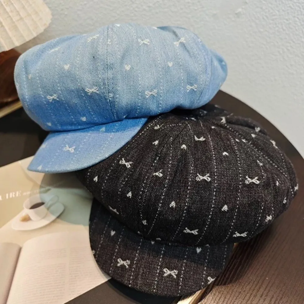 

Fashion Vintage Retro Bow Beret Cloud Painter Octagonal Cap Artist Japanese Newsboy Cap Streetwear