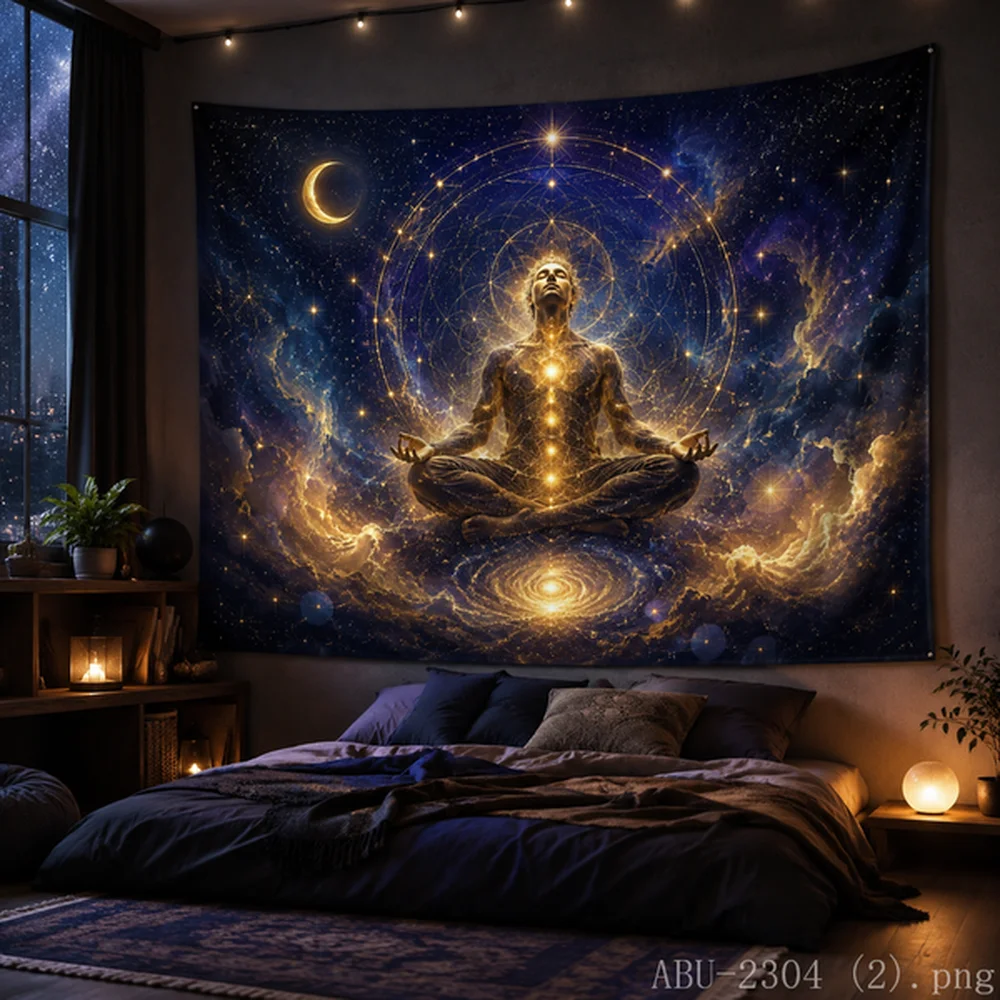 VIKAMA Chakra Astronaut Tapestry Neon Space Galaxy Wall Art Cool Dorm Gaming Setup Decor