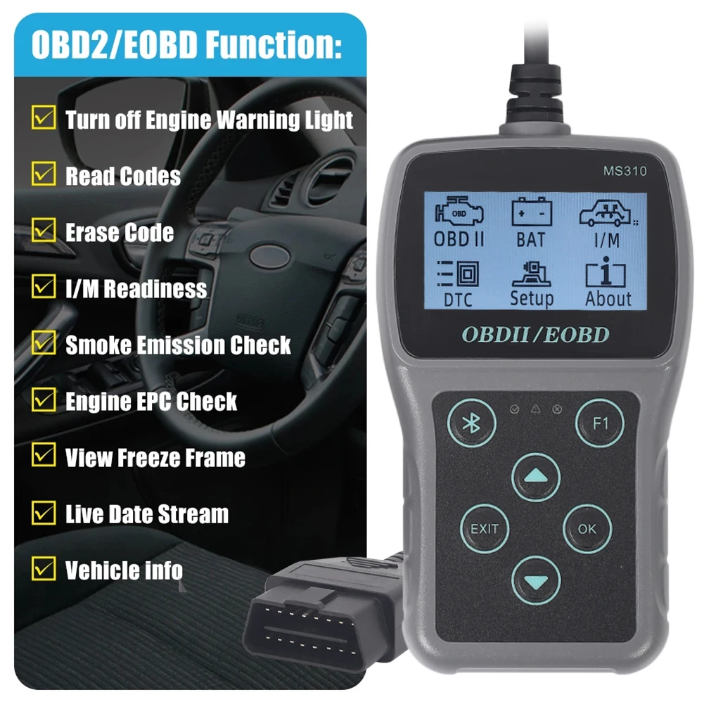 

2023 New MS310 OBD2 Scanner Car Diagnostic Tool Battery Tester Car Fault Code Reader Car Engine Tester Analyzer 2.4 inch Display