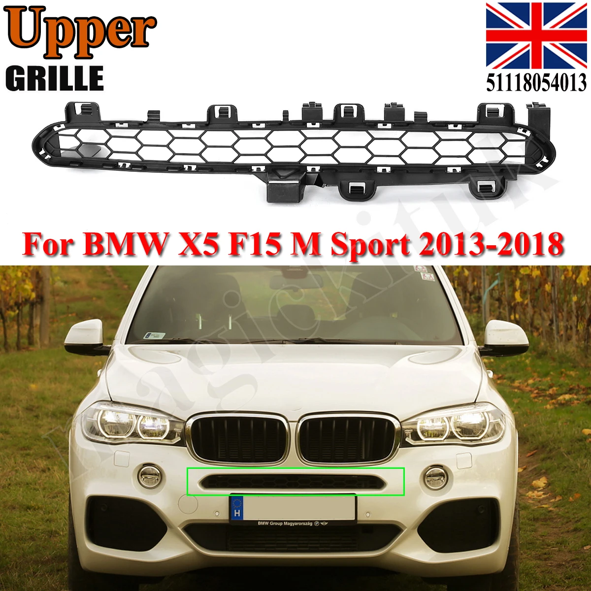Center Front Upper Bumper Grille For 2014-2018 BMW X5 F15 Sport 51118054013