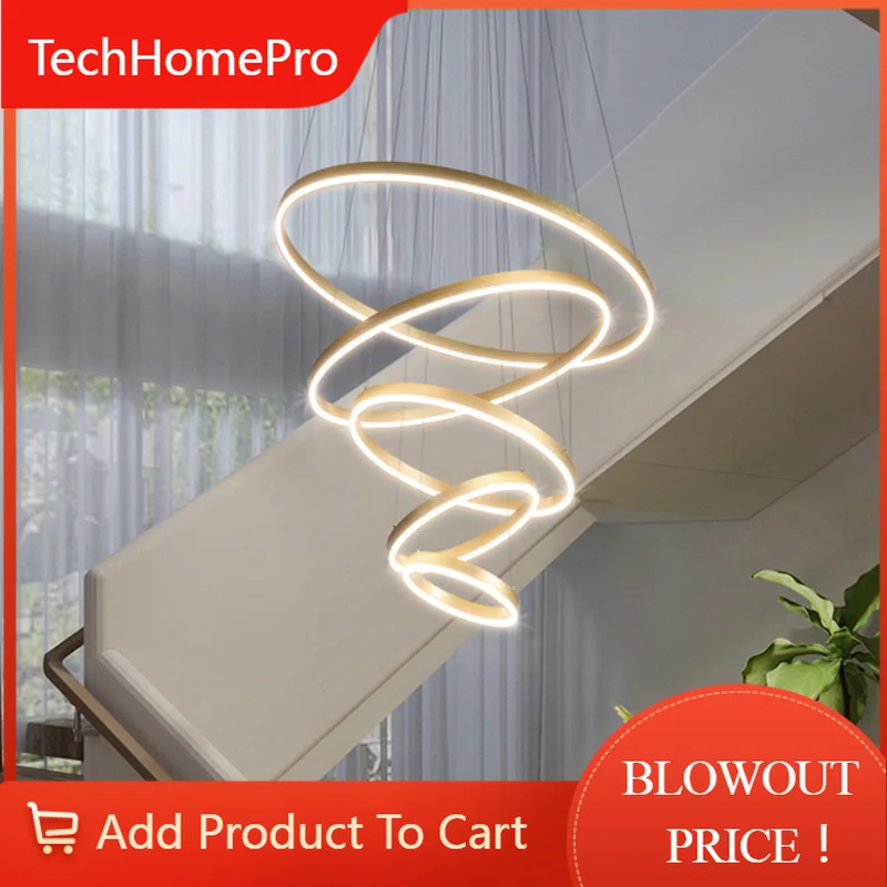 TechHPModern Chandelier Led Ring Circular Ceiling Pendant Light Black Loft Living Dining Kitchen Interior Lighting Fixtures