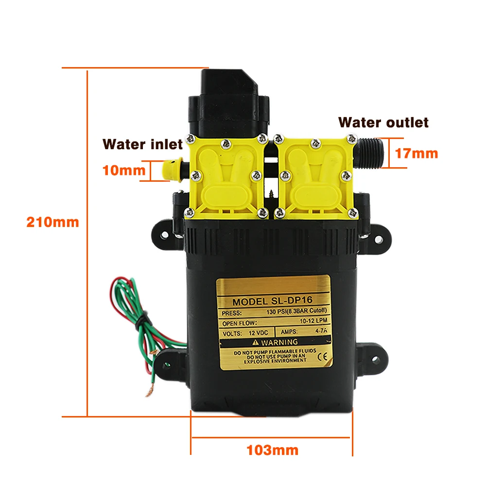 12V DC High Pressure Agricultural Electric Water Pump 7A 10L/min Auto Water Sprayer Pumps Dual-Core Power Agricultural Electric