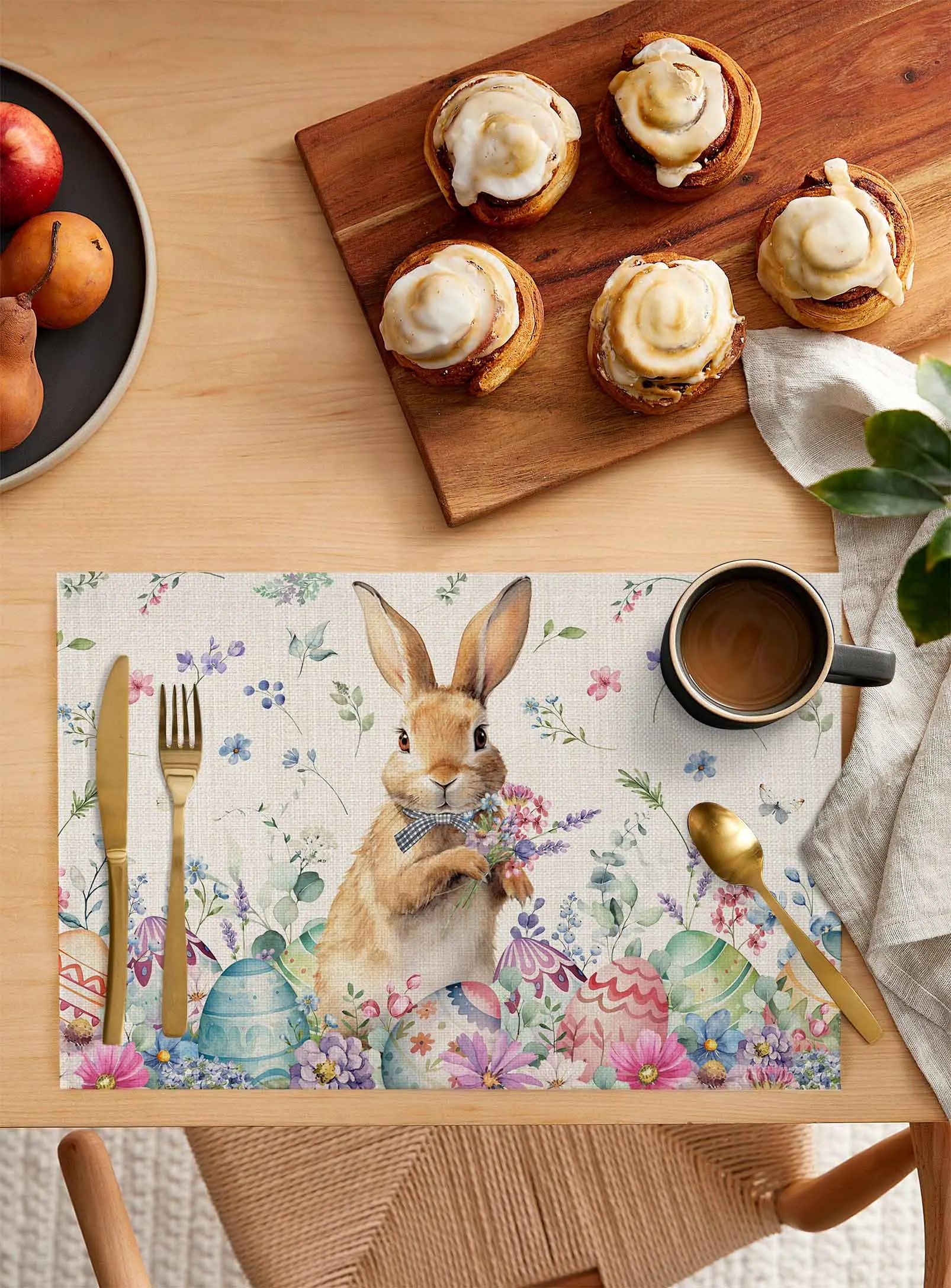 Easter Spring Egg Rabbit Kitchen Dining Table Decor Accessories 4/6pcs Placemat Heat Resistant Tableware Mat