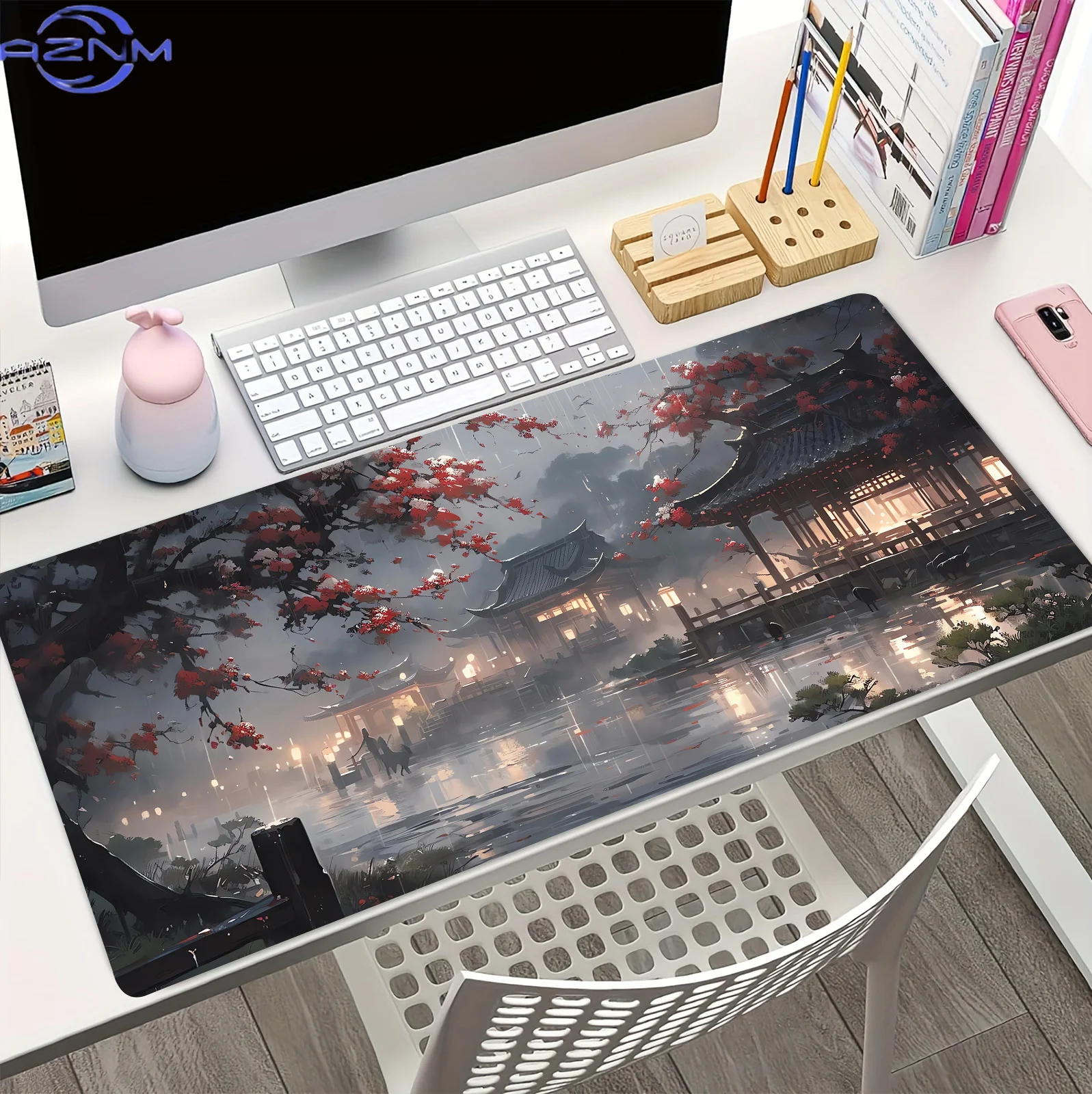 Large Size Gaming Mouse Pad Traditional Ink Landscape Design Anti-slip Rubber Material Keyboard Decorative Desktop Mat 400*900mm