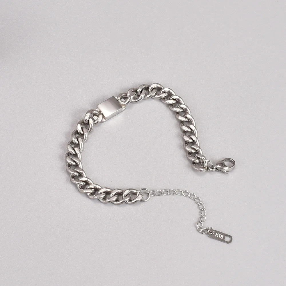 S25 مصنع الجملة الذهبي مستطيلة العلامة التجارية سلسلة سميكة المرأة تصميم قصير سوار الفولاذ المقاوم للصدأ بسيط #2