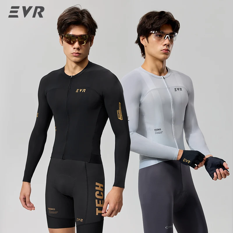 EVR Spring and Summer Men's Cycling Jersey Long Sleeve Cycling Shirt Men's Quick-Drying Breathable Road Mountain Cycling Top