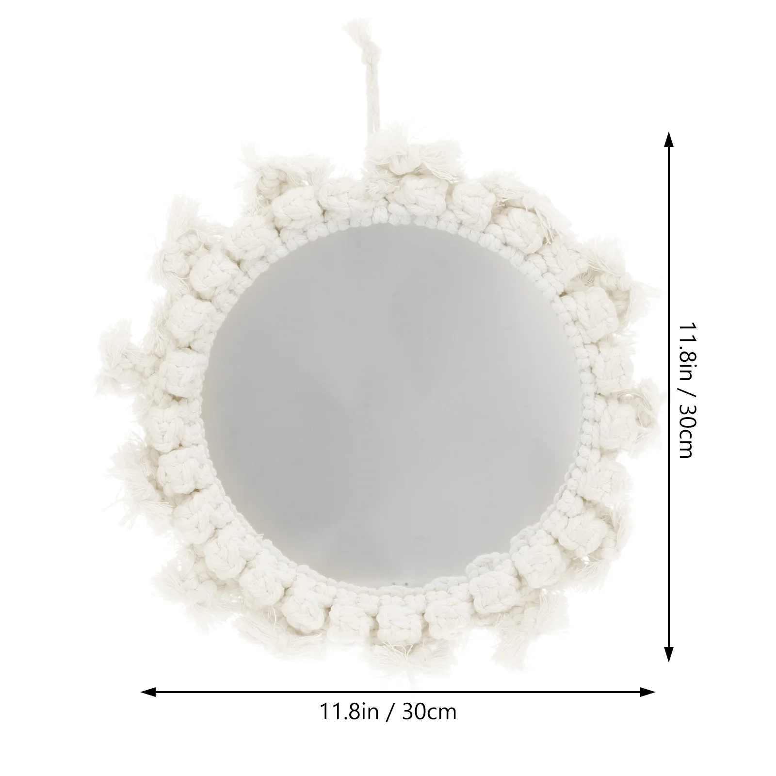 مرآة على الطراز الشمالي، مرآة معلقة مزخرفة، تصميم أنيق مستدير منسوج للحمام، مرحاض الشرفة، أبيض