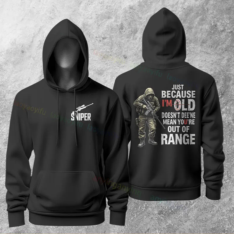 الرجال مضحك القديم قناص شعار جرافيك هوديس عارضة الفكاهة نمط طويل الأكمام البلوز هوديي مثالية لملابس الشارع في الهواء الطلق