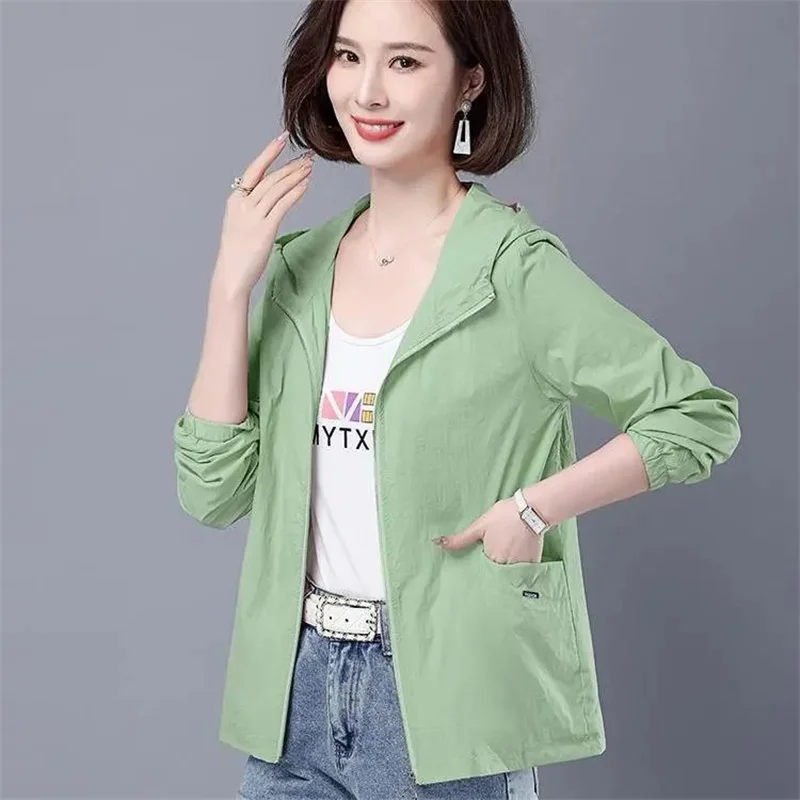 

Летняя женская тонкая дышащая куртка-худи из ледяного шелка с защитой от УФ-излучения, однотонная, с длинным рукавом