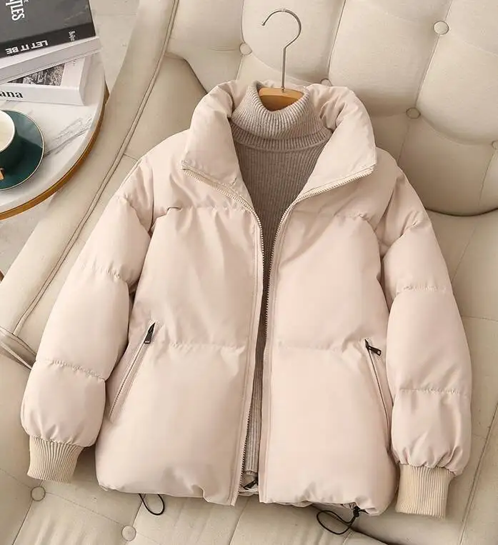 

Parkas Womens Informales Winter Flannel Quilted Gathered Waistband Turtleneck Elastic Tight Slimming Urban Lady'S Workwear Solid