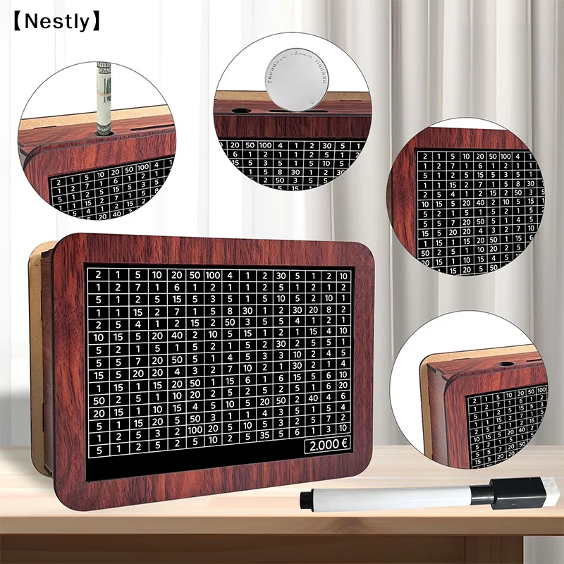 Wooden Money Saving Box Money Storage Bank With Saving Money Goals Counter Reusable Handmade Piggy Bank Coin Tray Storage〔Nest〕