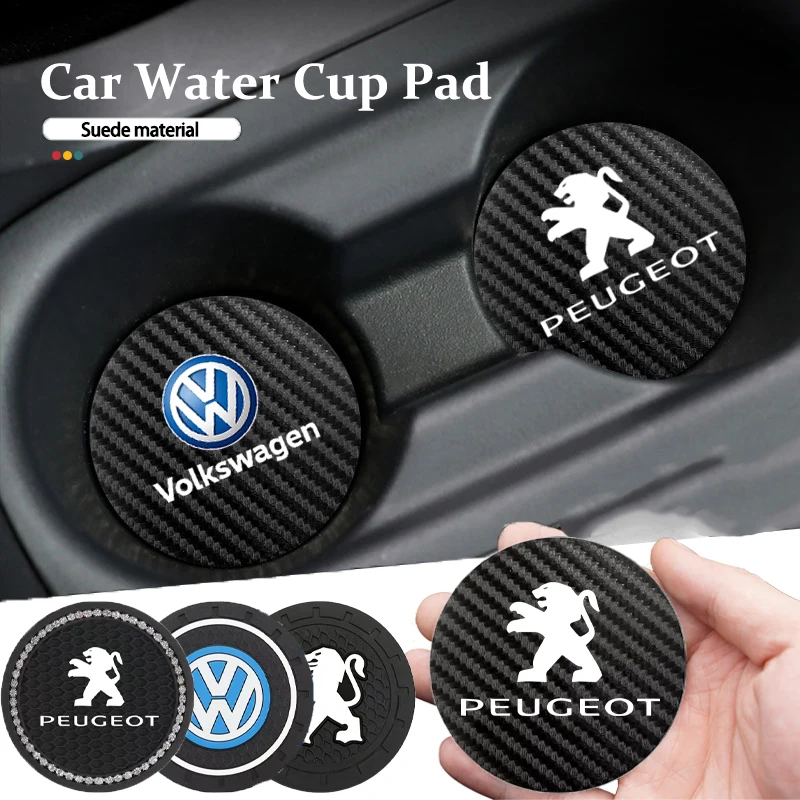 2 Stück Leder-Untersetzer, geräuschdämpfend, Wasserbecher-Pad, Kissen für Peugeot, VW GTI, Polo, Golf MK7, Passat B6, B8, Tiguan, ID.3, Jetta, T-ROC.