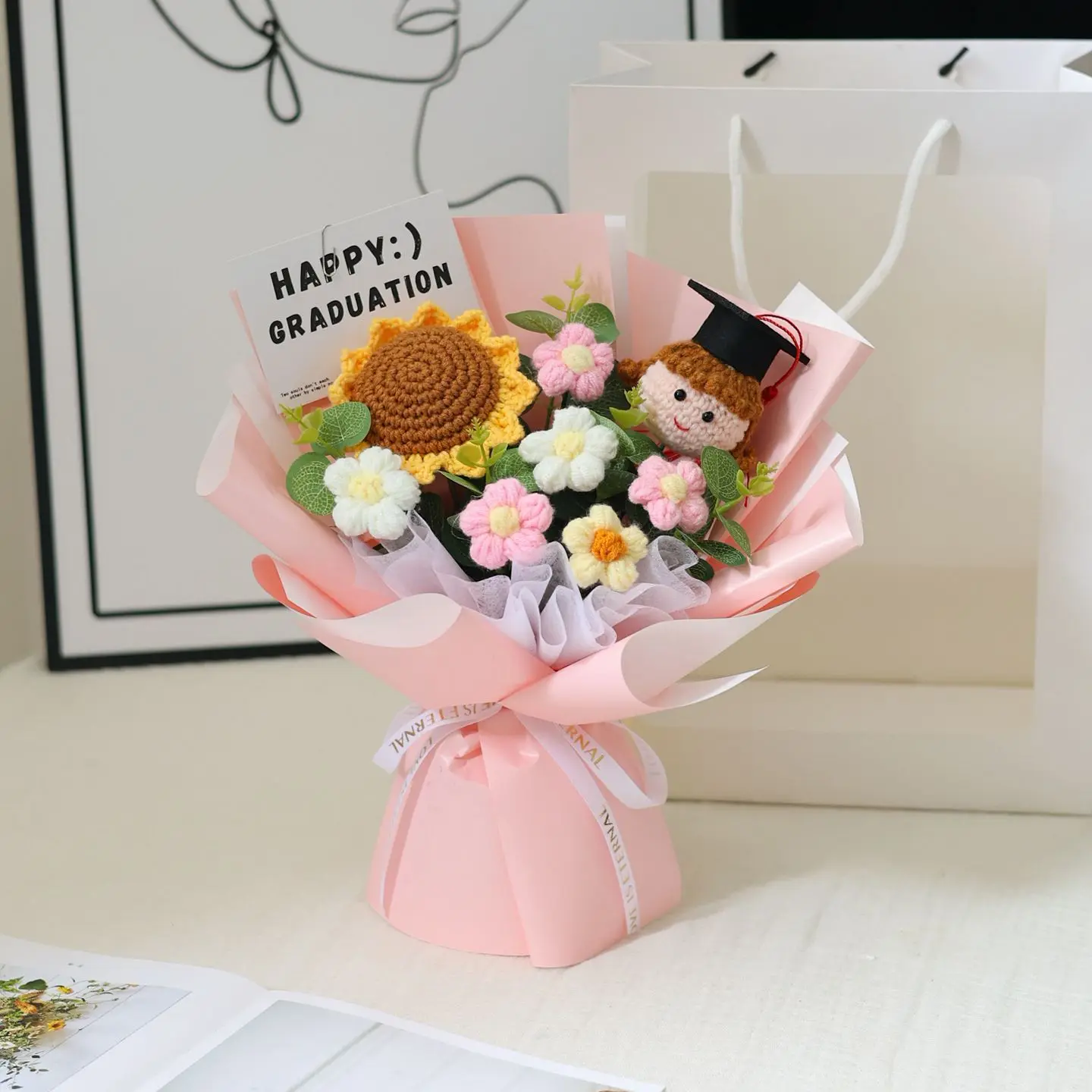 Handmade Knitted Bouquets Sun Flower Bouquet Crochet Flowers Graduation Gifts Hand Knitted Bouquets ramo flores