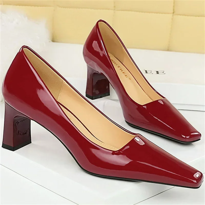 Escarpins à Talons Hauts de 6cm en Cuir Verni Brcorporelle pour Femme, Chaussures Carrées Peu Profondes, Bleu, Vert, Bordeaux, Nude