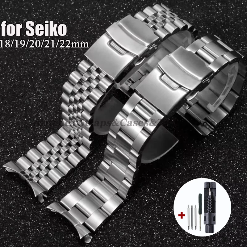 Pulseira luxuosa de aço inoxidável sólido, 18mm 19mm 20mm 21mm 22mm, pulseiras para seiko para jubileu, cinto de ostra, acessórios de relógio masculino
