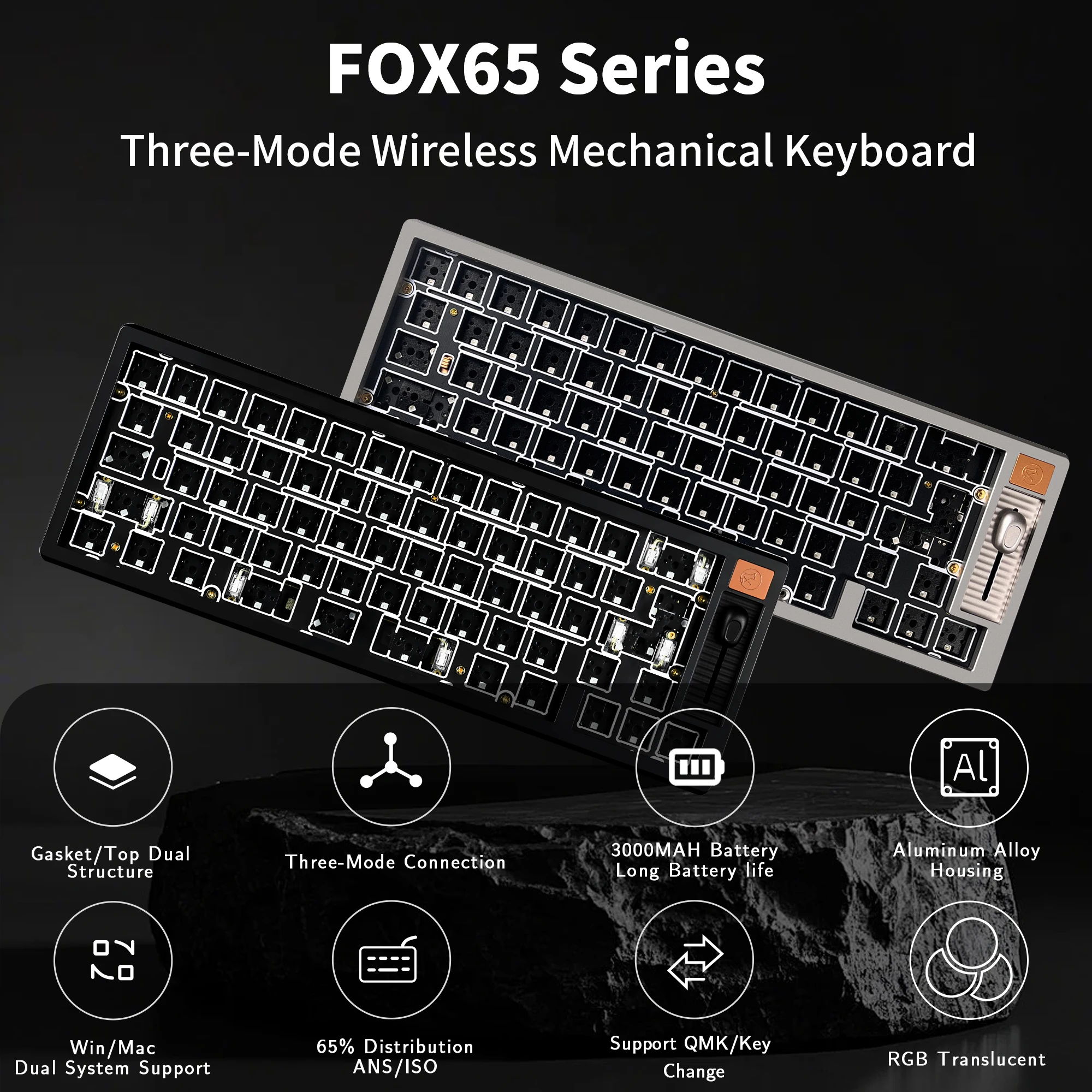 

Chosfox 65 Key Custom Mechanical Keyboard Tri-mode Aluminum Kits Hot Swap Gaming Keyboard RGB Rapid Disassemble Gasket QMK/VIA