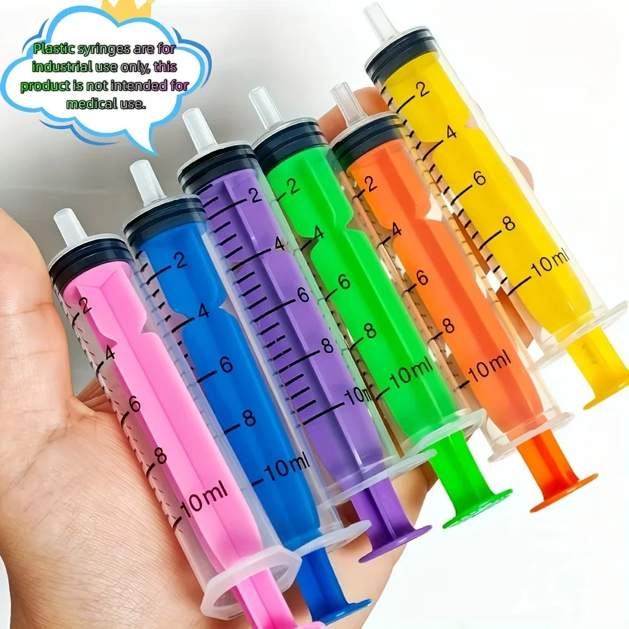 6PCS 5ml 10ml Color Straight Mouth Syringe with Plastic Cap Pet Animal Feeding Syringe Rubber Stopper Disposable Pump Tools