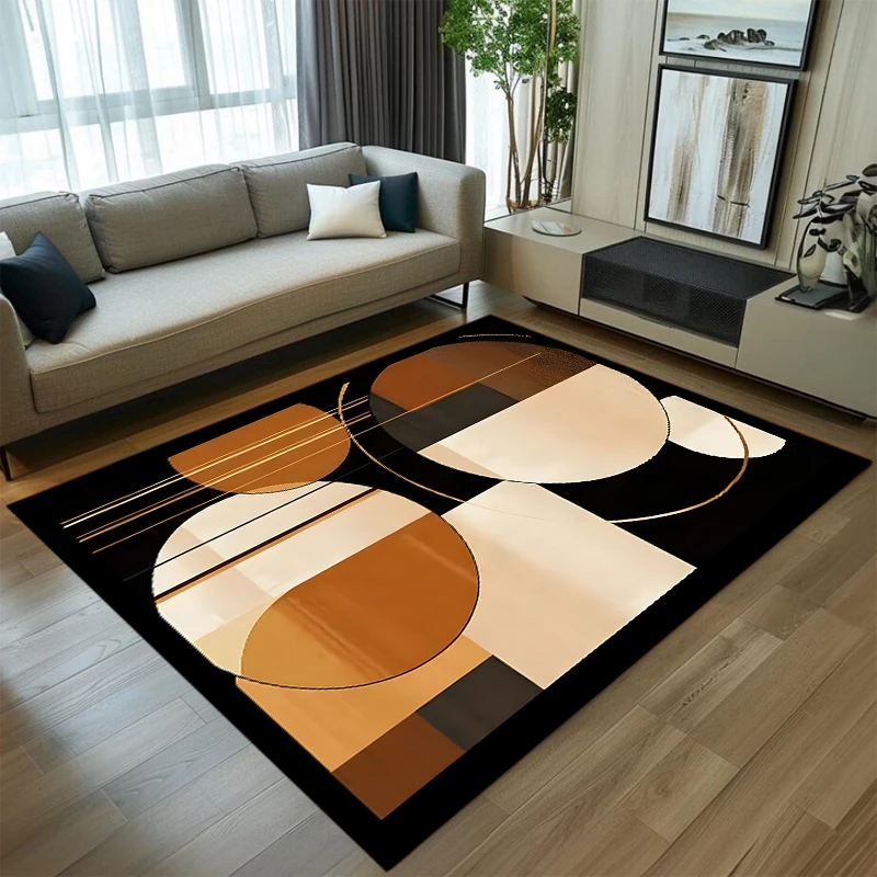 Black White Gold Circle Geometric Pattern Carpet Rug Mat Home Decoration Modern Art Design Abstract Round Shape Floor Mat